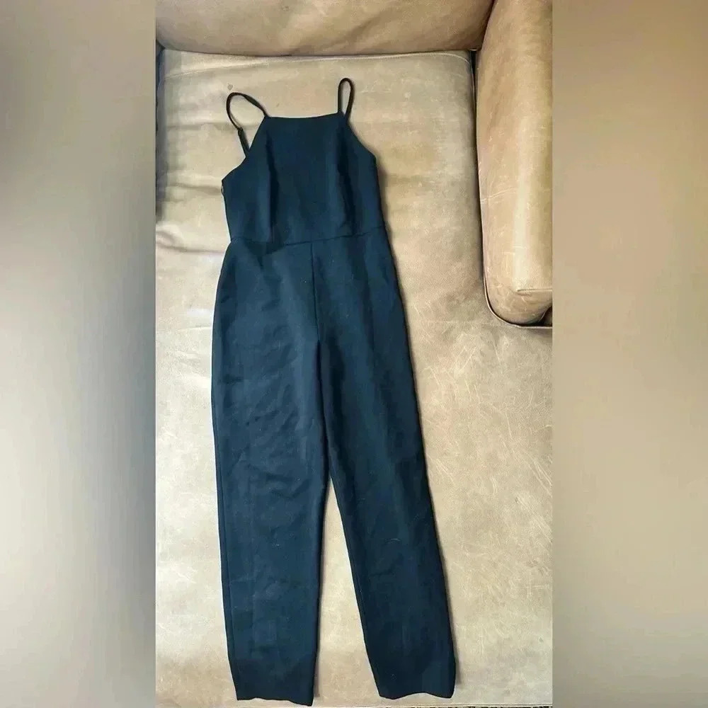 French Connection Womens Black Square-Neck Tapered Leg Crop Jumpsuit Size 4 - Picture 2 of 13